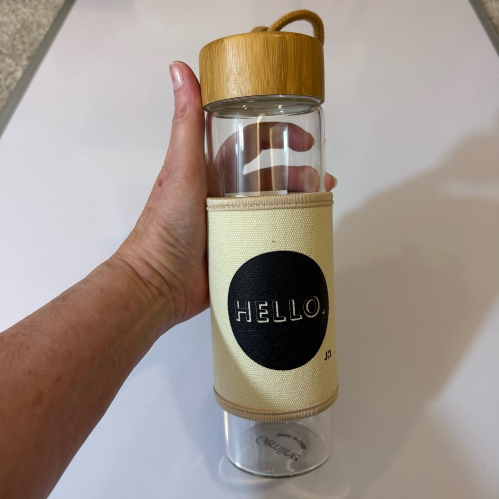 Glass Water Bottle with Cream Sleeve